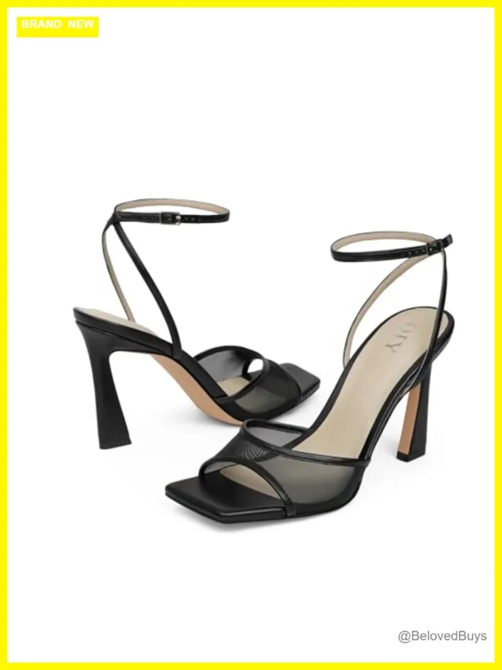 Strappy Heels Women Square Toe Ankle Strap Stiletto Mesh High Heels Dress